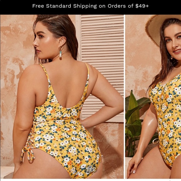 Shein Yellow Floral 1XL One Piece - Picture 2 of 4